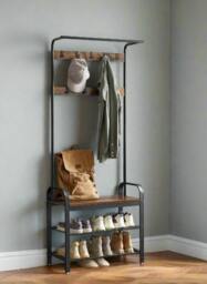 Rackhams Industrial 4-in-1 Coat Rack with Shoe Bench – Hallway Clothes Stand with 9 Hooks - thumbnail 6