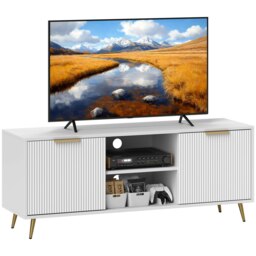 Rackhams Modern TV Stand Cabinet with Storage for Living Room, White - thumbnail 3