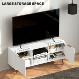 Rackhams Modern TV Stand Cabinet with Storage for Living Room, White - thumbnail 5