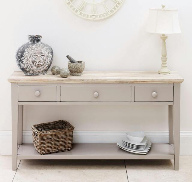 Rackhams Florence Console Table with 3 Drawers and Shelf. Hallway Slimline Storage - Truffle, Beige - image 1