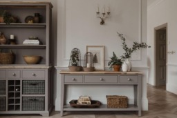 Rackhams Florence Console Table with 3 Drawers and Shelf. Hallway Slimline Storage - Truffle, Beige - thumbnail 3