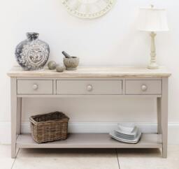 Rackhams Florence Console Table with 3 Drawers and Shelf. Hallway Slimline Storage - Truffle, Beige