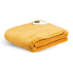 Rackhams Hurry Home Velvet Heated Throw Electric Blanket - Mustard Herringbone - 160cm x 120cm - thumbnail 6