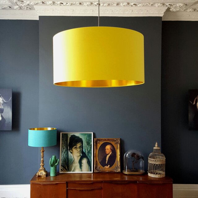 "Rackhams Acid Yellow Lampshade With Gold Lining - 70cm Diameter x 20cm Height / (27"" x 8"")" - image 1
