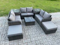 Rackhams 8 Seater Outdoor Garden Furniture Sets Wicker Rattan Furniture Sofa Sets with Square Coffee Table Love seat Sofa 2 Big Footstool 2 Side Tables - thumbnail 2
