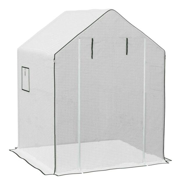 Rackhams Greenhouse Cover Replacement Walk-in PE Hot House Cover with Roll-up Door and Windows, 140 x 143 x 190cm, White - image 1