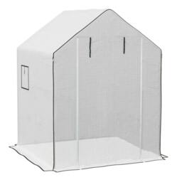 Rackhams Greenhouse Cover Replacement Walk-in PE Hot House Cover with Roll-up Door and Windows, 140 x 143 x 190cm, White - thumbnail 1