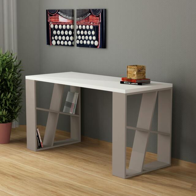 Rackhams Honey Modern Desk with Integrated Bookshelf Storage 137cm - Mocha Grey - image 1