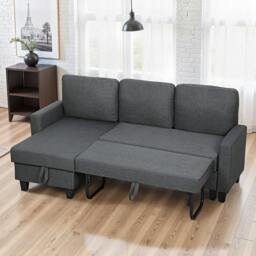 Rackhams Fold-Out Convertible Sofa Bed with Removable Covers, Charcoal Grey - Charcoal grey