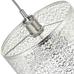 Rackhams Ornate Moroccan Style Decorated Shiny Silver Metal Pendant Shade 25cm x 15cm - thumbnail 5