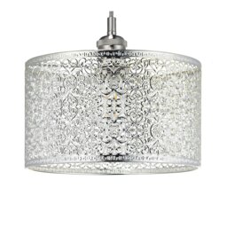 Rackhams Ornate Moroccan Style Decorated Shiny Silver Metal Pendant Shade 25cm x 15cm