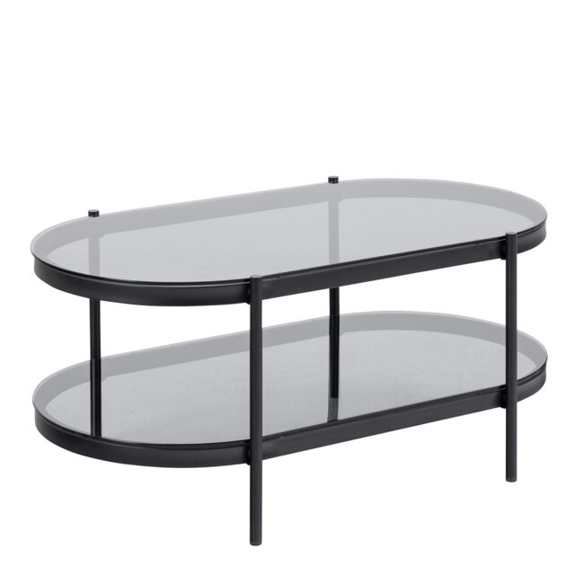 Rackhams Bayonne Oval Coffee Table with Smoked Glass Top - 1 - Black - Black - image 1