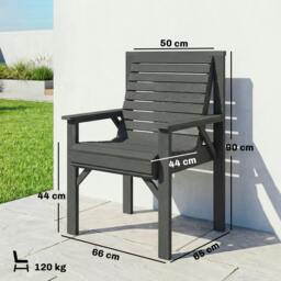 Rackhams Wood Garden Chair Outdoor Dining Chair with Curved Seat - 66W x 65D x 90H cm - Grey - Garden Dining Chair - thumbnail 3
