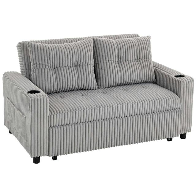 Rackhams 2 Seater Click Clack Sofa Bed with Pull Out Design, Corduroy Upholstery - Light Grey