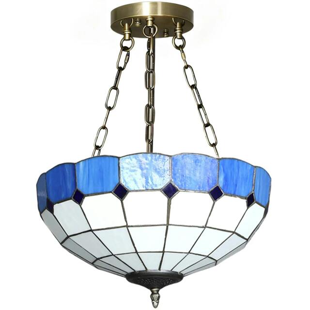 Rackhams Tiffany Style Ceiling Light, Vintage Chandelier with 3 E27 Sockets, Semi Flush Mount for Living Room, Bulbs Not Included