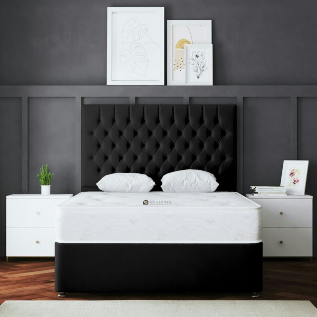 Rackhams Seraphine Divan Bed with Upholstered Headboard - Two Drawers - Black - Double - image 1
