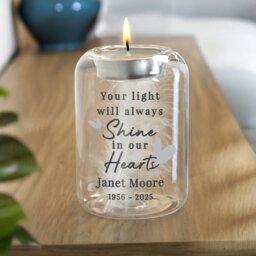 Rackhams Personalised In Our Hearts Memorial Feather Tealight Holder - thumbnail 2