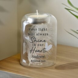 Rackhams Personalised In Our Hearts Memorial Feather Tealight Holder - thumbnail 4