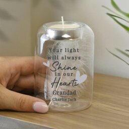 Rackhams Personalised In Our Hearts Memorial Feather Tealight Holder - thumbnail 5