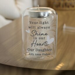 Rackhams Personalised In Our Hearts Memorial Feather Tealight Holder - thumbnail 6