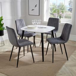 Rackhams Aspen Dining Set - White Square Table & 4 Upholstered Straight Stitch Dining Chairs - Grey - thumbnail 1