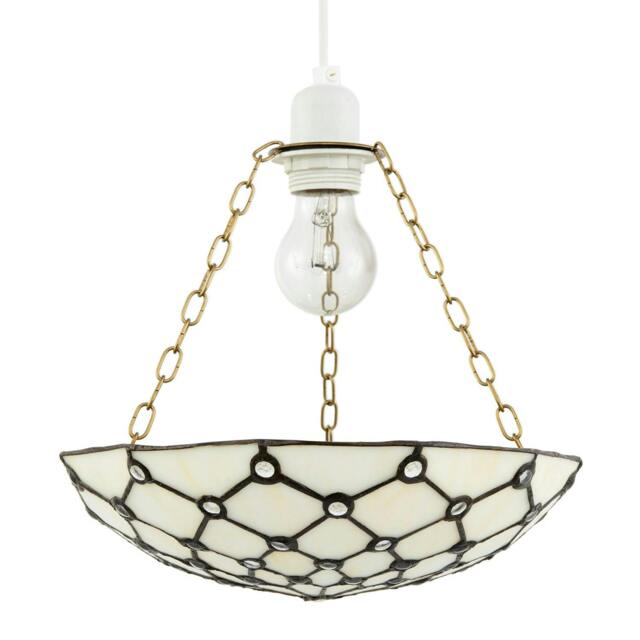 Rackhams White Toned and Clear Beaded Tiffany Glass Easy Fit Bowl Pendant Shade - image 1