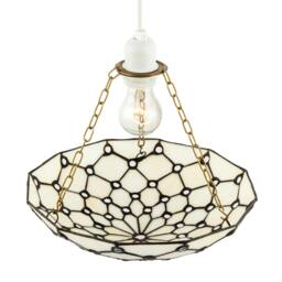 Rackhams White Toned and Clear Beaded Tiffany Glass Easy Fit Bowl Pendant Shade - thumbnail 3