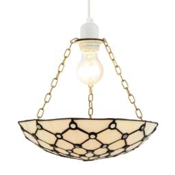 Rackhams White Toned and Clear Beaded Tiffany Glass Easy Fit Bowl Pendant Shade - thumbnail 2