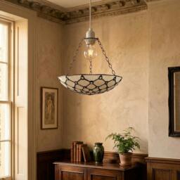 Rackhams White Toned and Clear Beaded Tiffany Glass Easy Fit Bowl Pendant Shade - thumbnail 6