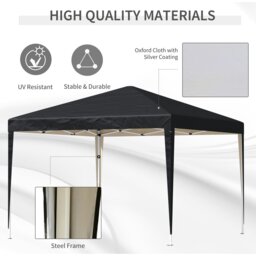Rackhams 3 x 3m Garden Pop Up Gazebo Marquee Party Tent Wedding Canopy Black - Blue - Metal, Fabric - 2.95m x 2.95m x2.55m - thumbnail 4