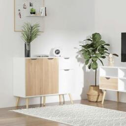 Rackhams Sideboard Floor Standing Storage Cabinet with Drawer for Bedroom, Living Room, Home Office, Natural - thumbnail 2