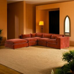 Rackhams Ranjan Three Seater Corner Sofa, Red Velvet