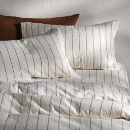 Rackhams White/Burnt Orange Pinstripe Linen Cotton Pillowcases - Standard - Pair - Housewife - thumbnail 5