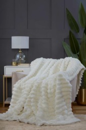 Rackhams Soft Chunk Ribbed Faux Fur Throw - 150x200 - Burnt Orange - Faux Fur - thumbnail 4