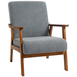 Rackhams Boucle Accent Chair Armchair W/ Wide Seat for Living Room - Grey - Polyester, Rubber wood