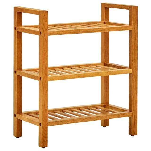 Rackhams Shoe Rack with 3 Shelves 50x27x60 cm Solid Oak Wood