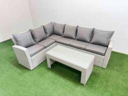 Rackhams Rattan Garden Furniture Set Outdoor 6 Seater Corner Sofa Sets with Oblong Coffee Table Light Grey Mixed - thumbnail 1