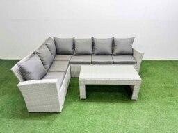 Rackhams Rattan Garden Furniture Set Outdoor 6 Seater Corner Sofa Sets with Oblong Coffee Table Light Grey Mixed - thumbnail 2