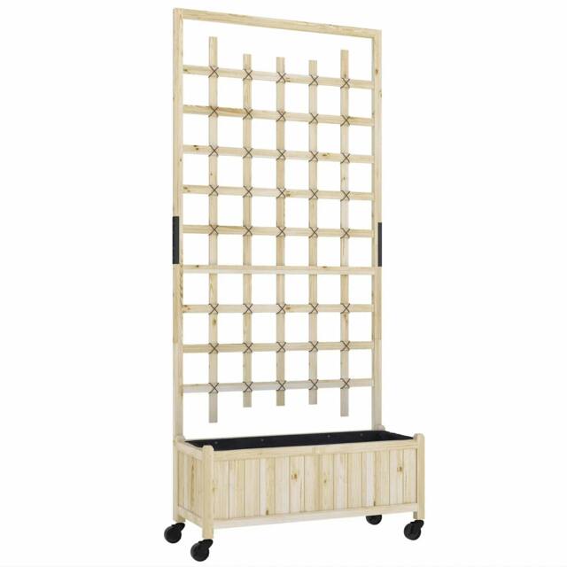 Rackhams Wooden Trellis Planter, Raised Garden Bed with Wheels, to Climb and Grow Vegetables, Herbs and Flowers, Natural - image 1
