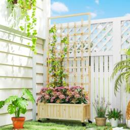 Rackhams Wooden Trellis Planter, Raised Garden Bed with Wheels, to Climb and Grow Vegetables, Herbs and Flowers, Natural - thumbnail 2