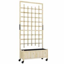 Rackhams Wooden Trellis Planter, Raised Garden Bed with Wheels, to Climb and Grow Vegetables, Herbs and Flowers, Natural - thumbnail 1