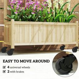 Rackhams Wooden Trellis Planter, Raised Garden Bed with Wheels, to Climb and Grow Vegetables, Herbs and Flowers, Natural - thumbnail 6