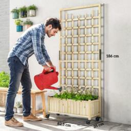 Rackhams Wooden Trellis Planter, Raised Garden Bed with Wheels, to Climb and Grow Vegetables, Herbs and Flowers, Natural - thumbnail 3