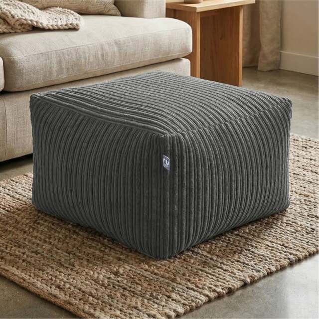 Rackhams Indoor Large Ottoman Pouffe - Jumbo Cord Bean Bag Footstool - Slate Grey - image 1