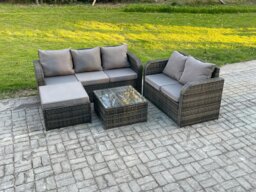 Rackhams PE Rattan Garden Furniture Sets 6 Seater Outdoor Lounge Sofa Set Square Coffee Table Big Footstool - thumbnail 2