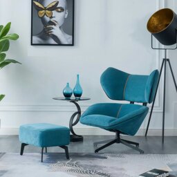Rackhams Gallo Swivel Lounge Chair With Footstool, Blue - thumbnail 1