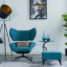 Rackhams Gallo Swivel Lounge Chair With Footstool, Blue - thumbnail 2
