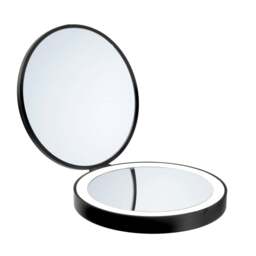 Rackhams Matt Black Foldable Portable Travel LED Mirror (120mm) with 7x Magnification for Makeup Shaving or Grooming