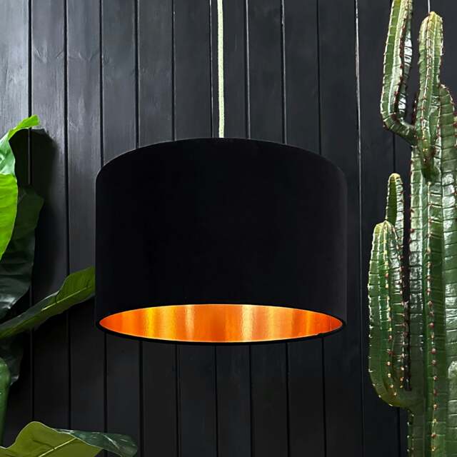 "Rackhams Black Velvet Lampshade With Copper Foil Lining - 70cm Diameter x 30cm Height / (27"" x 12"")" - image 1