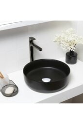 Rackhams Round Marble Black Vanity Bathroom Vessel Basin - Black - thumbnail 3